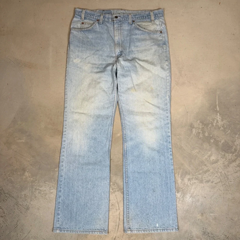 Vintage Levis 517 Orange Tab Jeans Mens 36x32 Light Wash Bootcut Made in USA